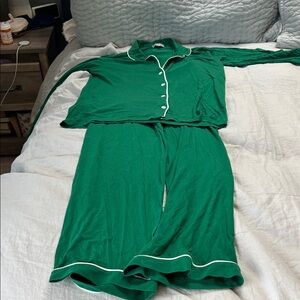 J. Crew Green Pajama Set with White Trim Women’s Small